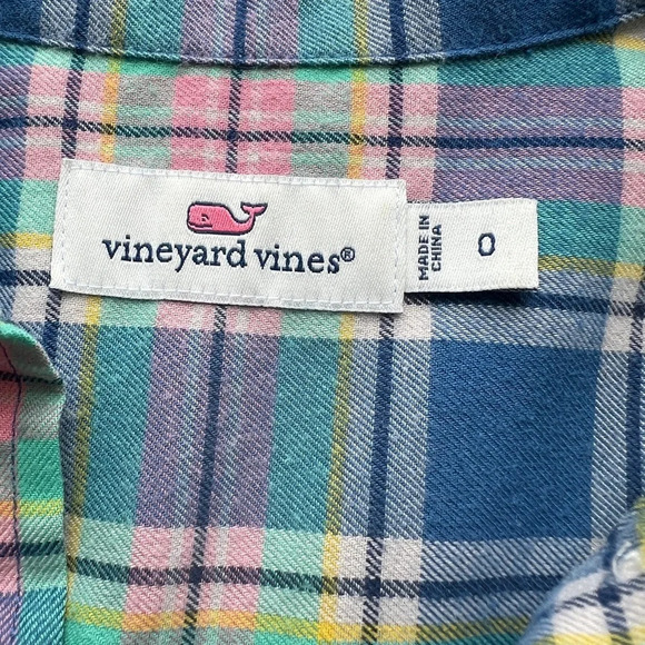 Vineyard Vines Little River Plaid Popover Shirt Women’s Size 0 Pink Green Blue - Picture 4 of 8